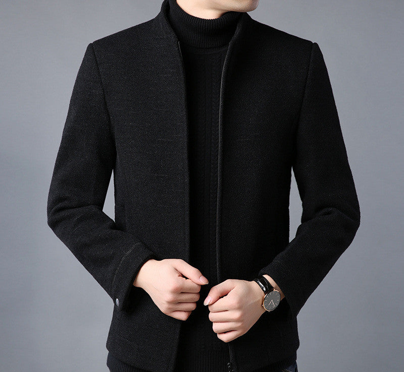 Woollen Middle Aged Thickened Stand Collar Woollen Coat