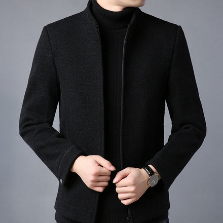 Woollen Middle Aged Thickened Stand Collar Woollen Coat