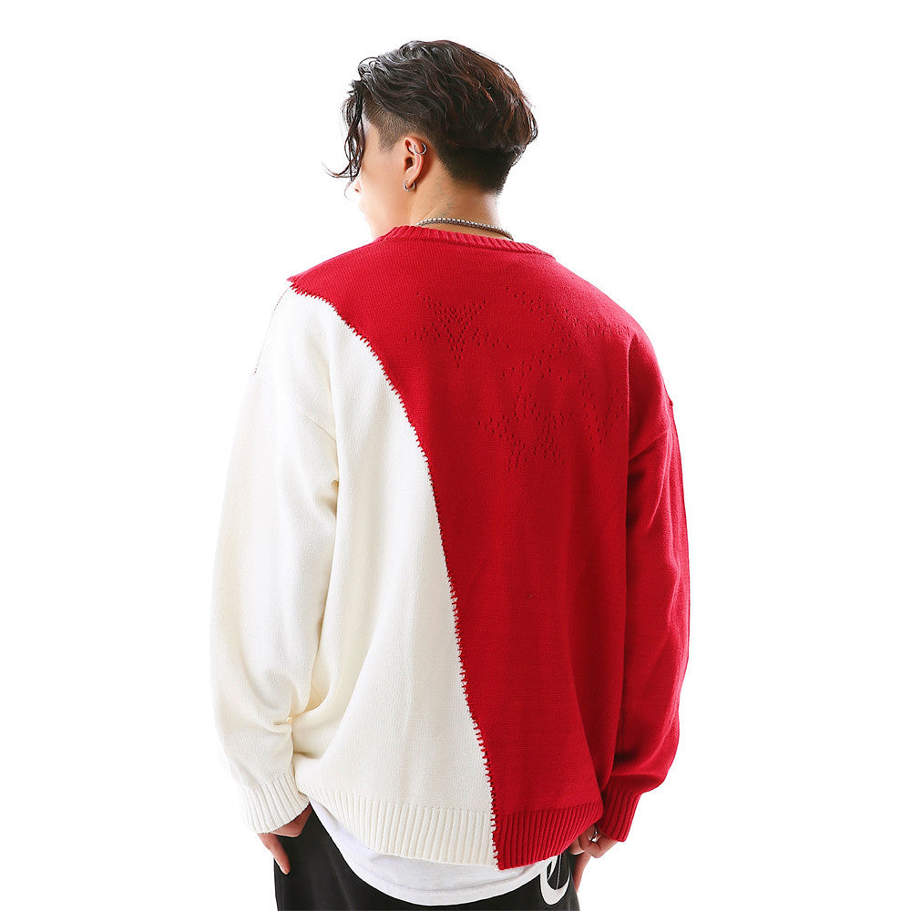 Men's Colorblock Letter Crew Neck Sweater