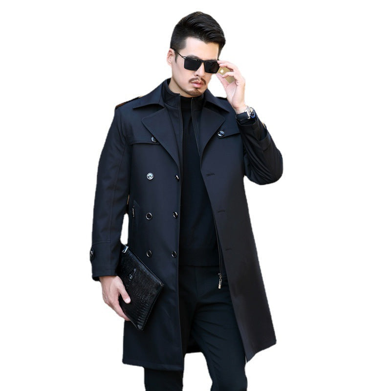 Men's Long Detachable Wool Liner Double Breasted Windbreaker