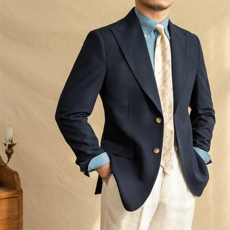 Half-lined Seersucker Light And Breathable Gun Lapel Jacket