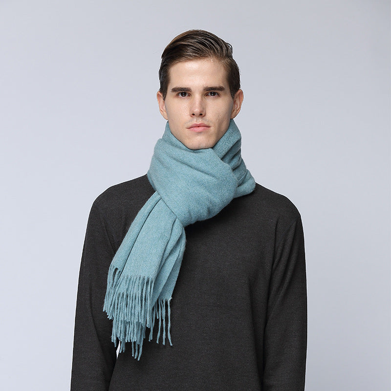 Men's cashmere scarf virgin woollen popular wild solid color warm thick scarf monochrome shawl