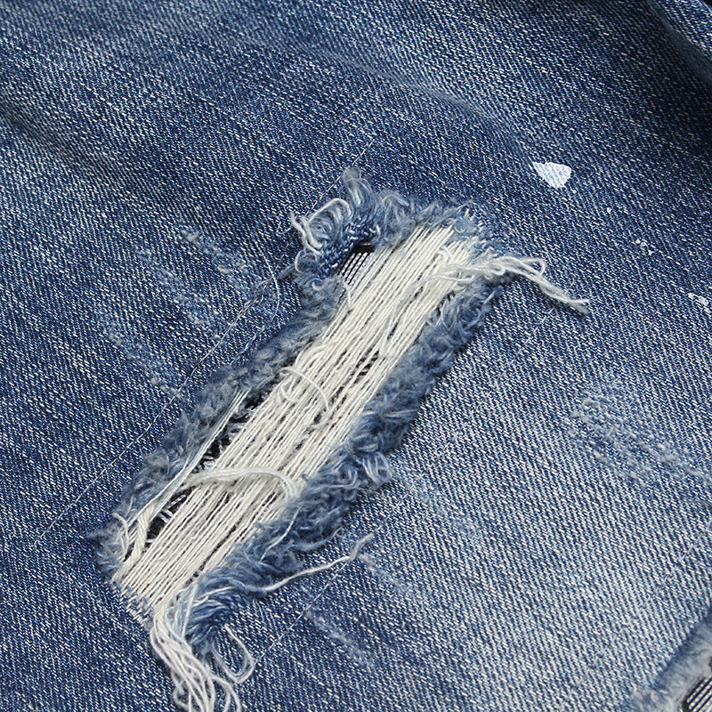 High Street Straight Washed Old Damaged Splash-ink Ripped Jeans