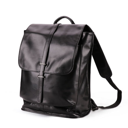 Black oil wax leather backpack