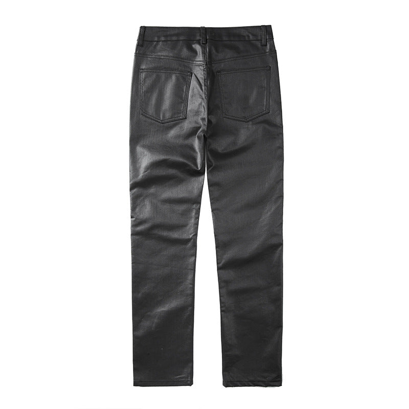 Fashion Casual Men's Straight Zipper Waxed Trousers