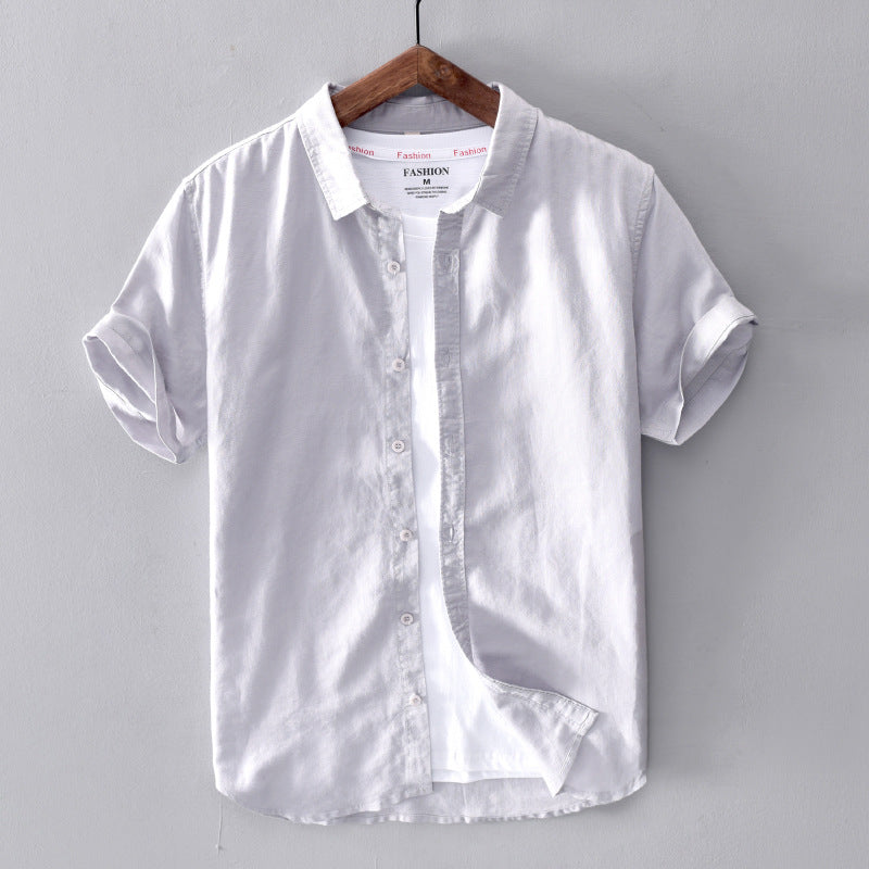 Men's Casual Cotton And Linen Short Sleeve Shirt