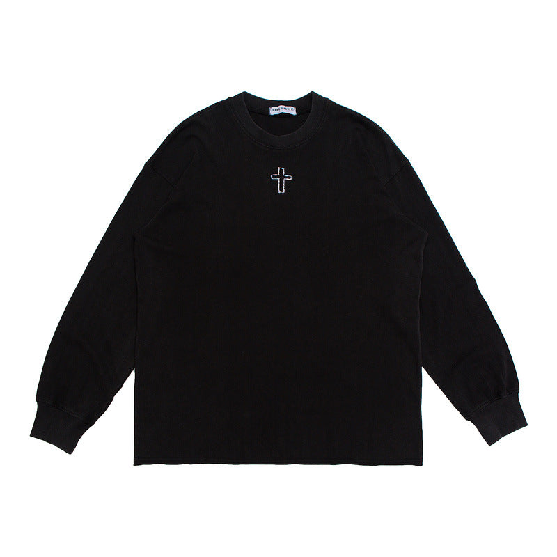 Distressed Cross Stitch Embroidery Long-sleeved Loose Sweater