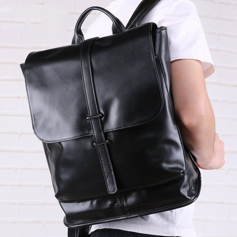 Black oil wax leather backpack