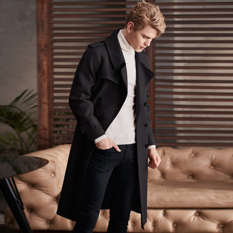 Men's Double Breasted Knee Length Woolen Coat