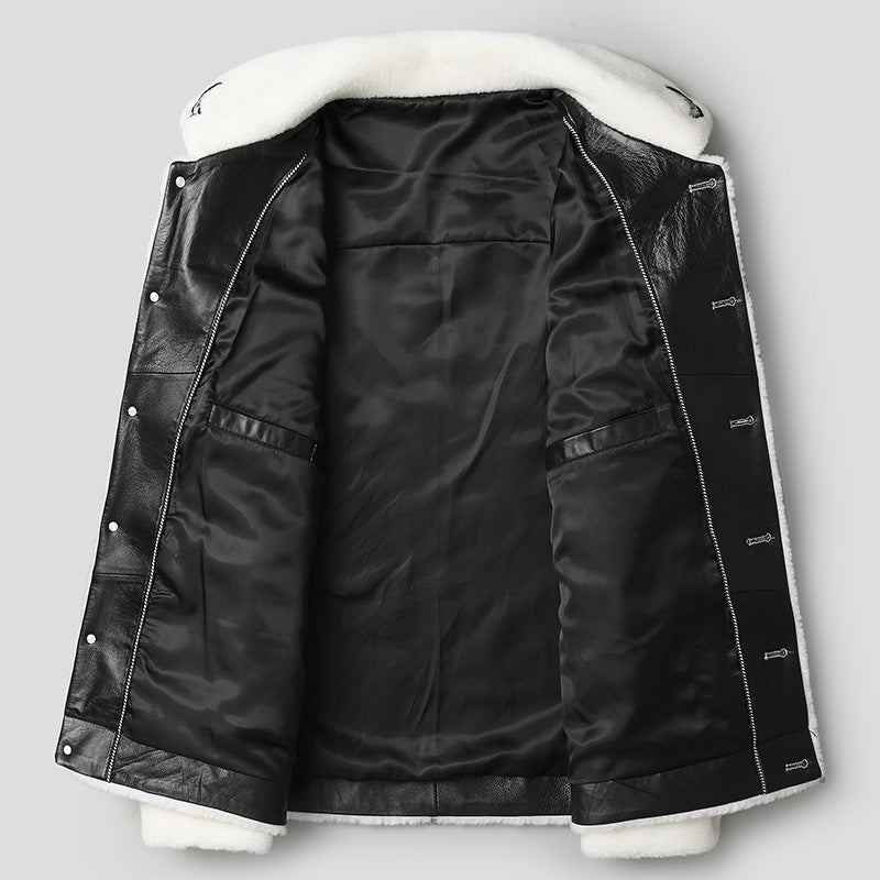 Fashionable hand made White and black Grain Lamb Fur Jacket