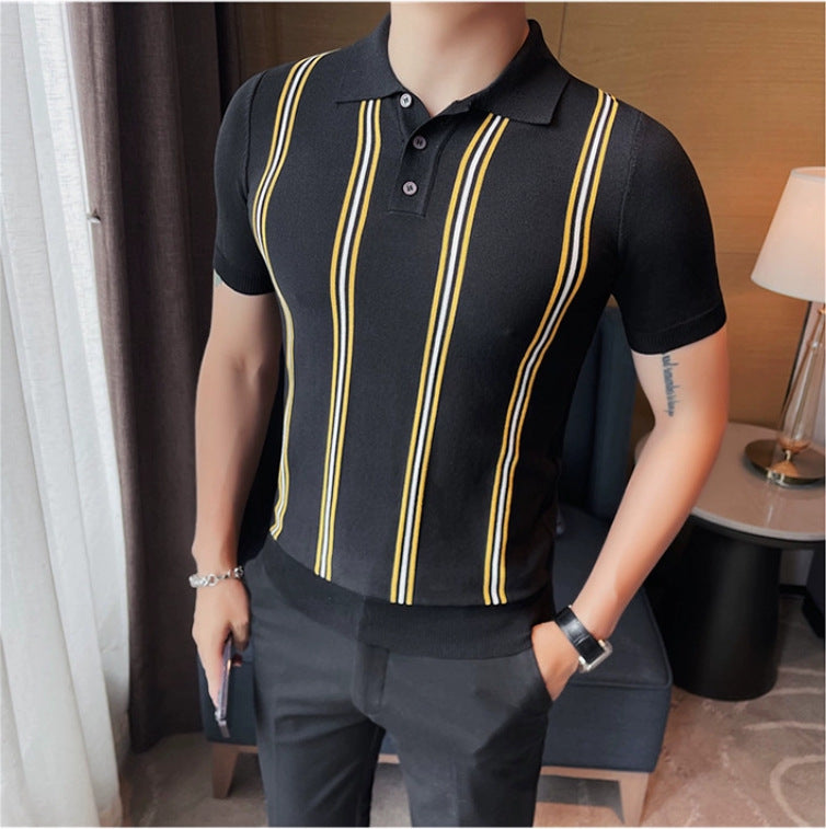 Men's Summer Knitted Cool Slim Fit Lapel Half Sleeve T-shirt