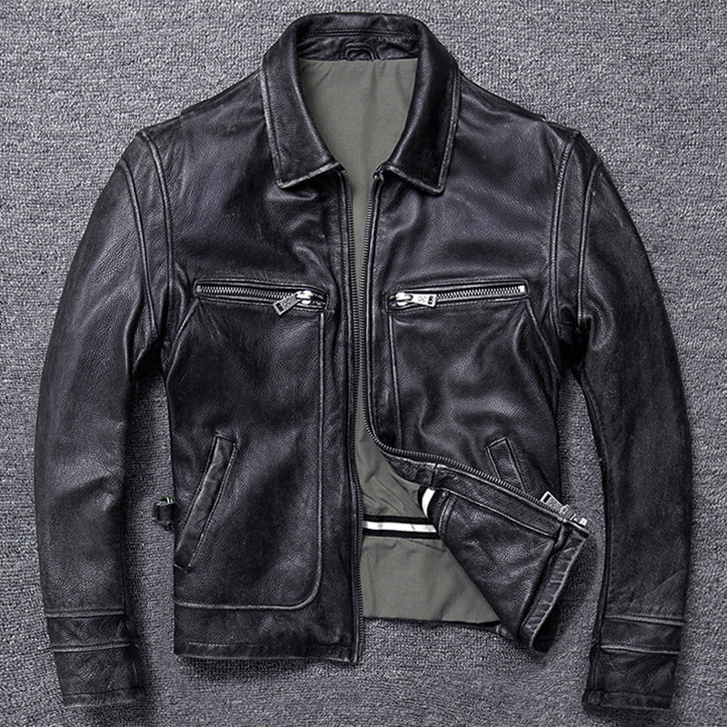 Leather Jacket Men's Short Retro Old Casual Top Layer