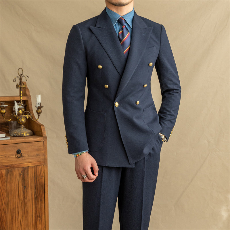 Breathable Seersucker Half-lined Non-iron Double-breasted Jacket and pant