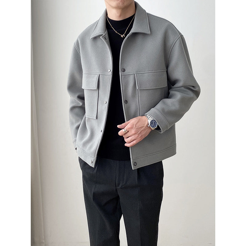 Men's Casual Lapel Jacket Loose Woolen Coat.