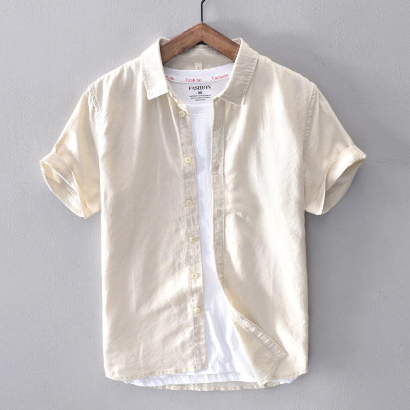 Men's Casual Cotton And Linen Short Sleeve Shirt