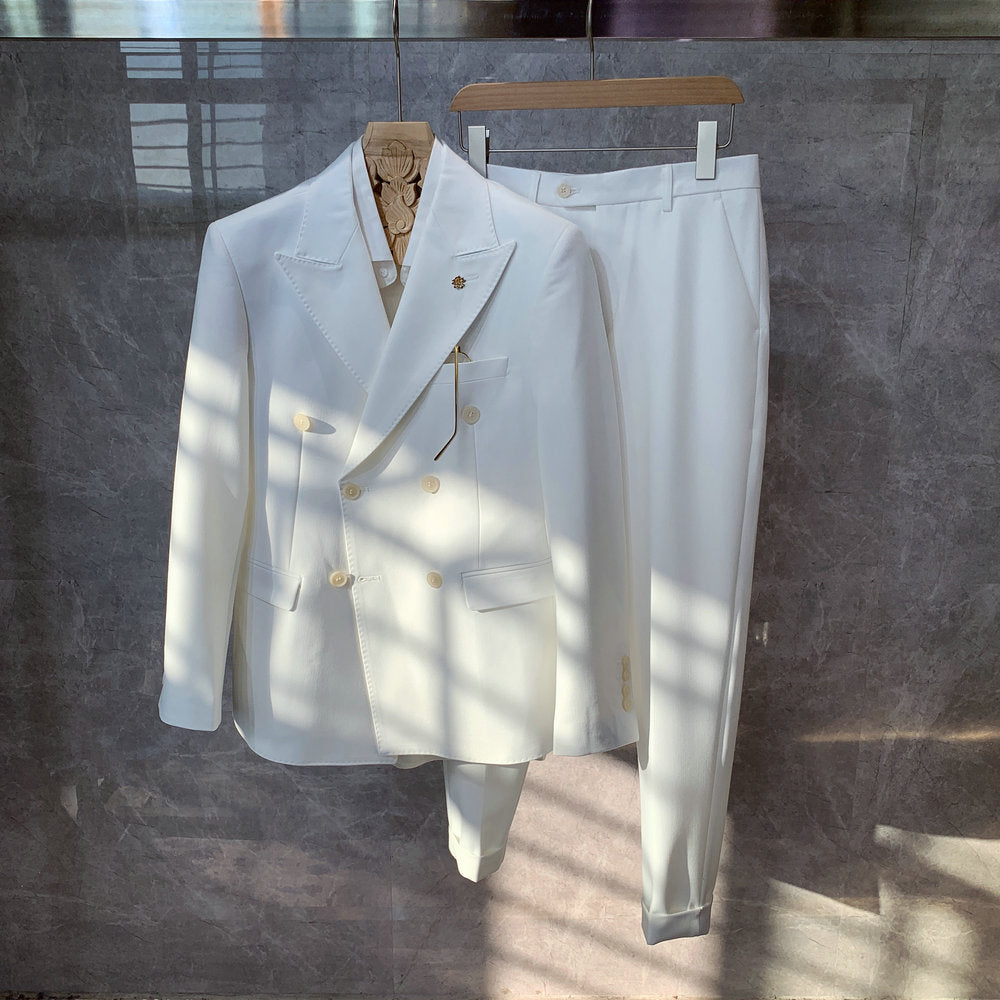 British Style White Double-breasted Blazer