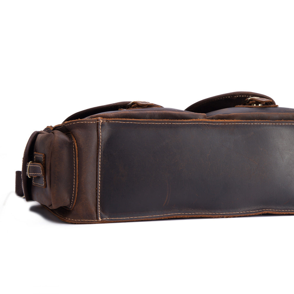 Leather men's retro portable briefcase