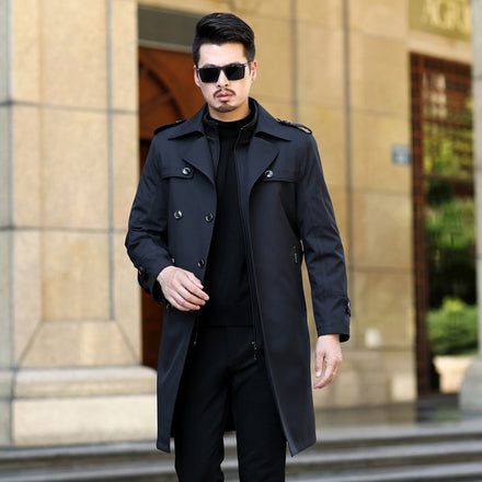 Men's Long Detachable Wool Liner Double Breasted Windbreaker