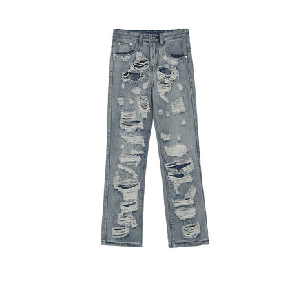 Men's And Women's Straight-leg Blue Street Fashion Jeans