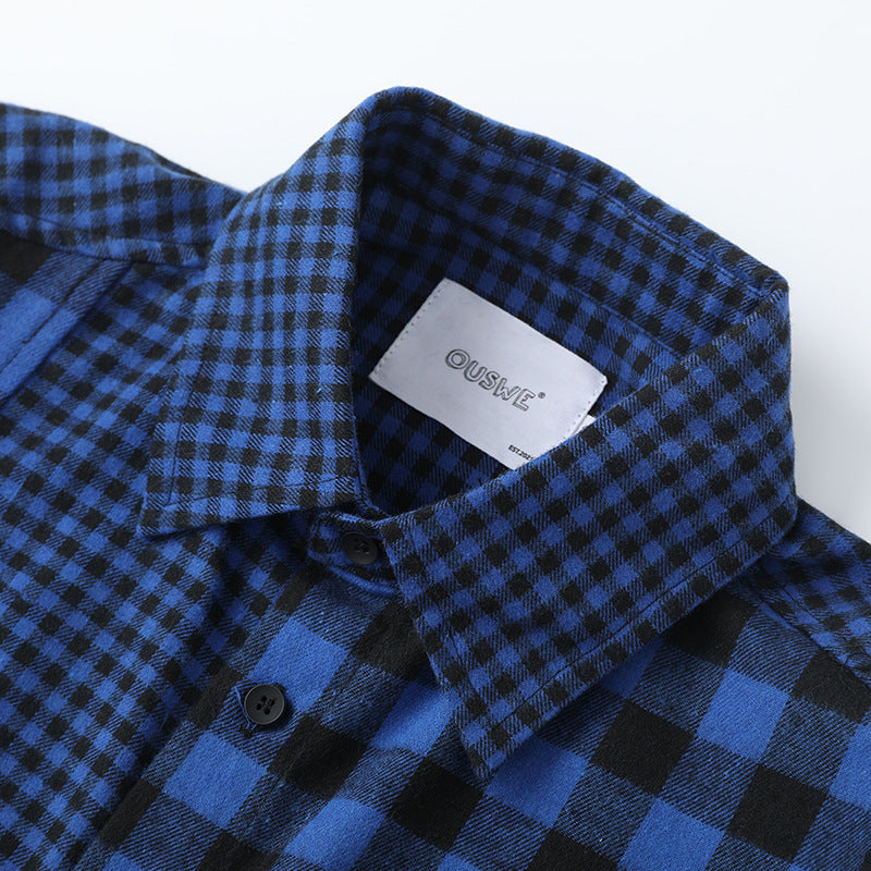 Men's All Over Plaid Lapel Collar Long Sleeve Shirt