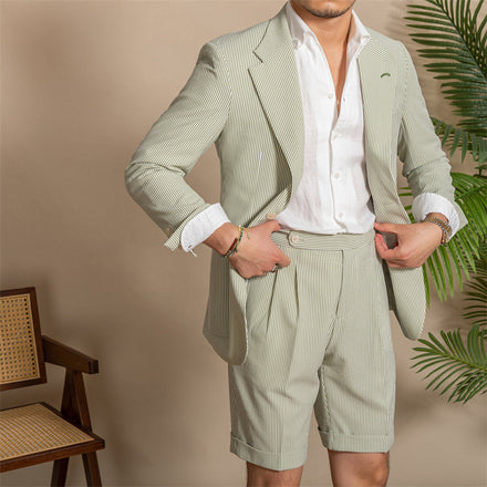 Retro Breathable And Light Seersucker Suit