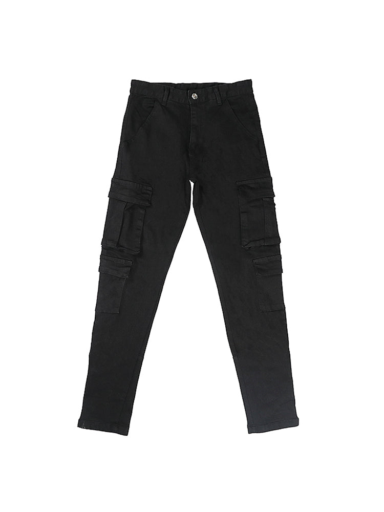 High Street Style Three-dimensional Tailoring Breasted Black Jeans With Thin Feet