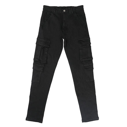 High Street Style Three-dimensional Tailoring Breasted Black Jeans With Thin Feet