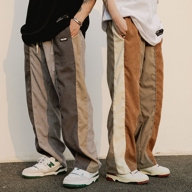 Retro Colorblock Straight Sports Trousers