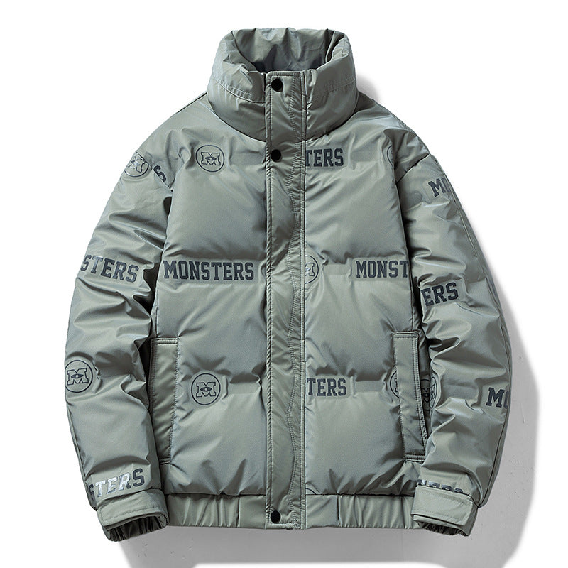 Plush Down Jacket Men's New Letter Printing Loose Casual All-match