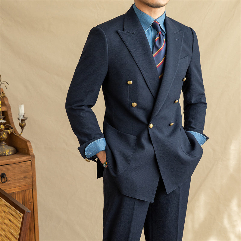 Breathable Seersucker Half-lined Non-iron Double-breasted Jacket and pant