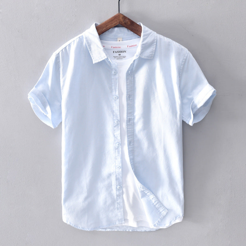 Men's Casual Cotton And Linen Short Sleeve Shirt