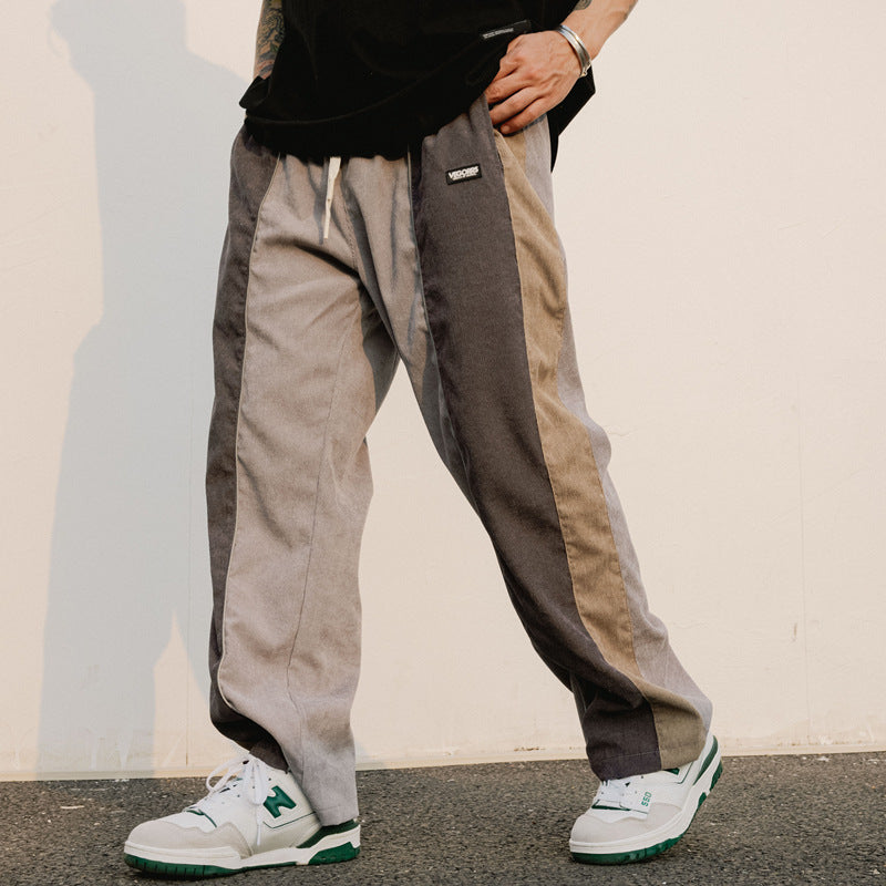 Retro Colorblock Straight Sports Trousers