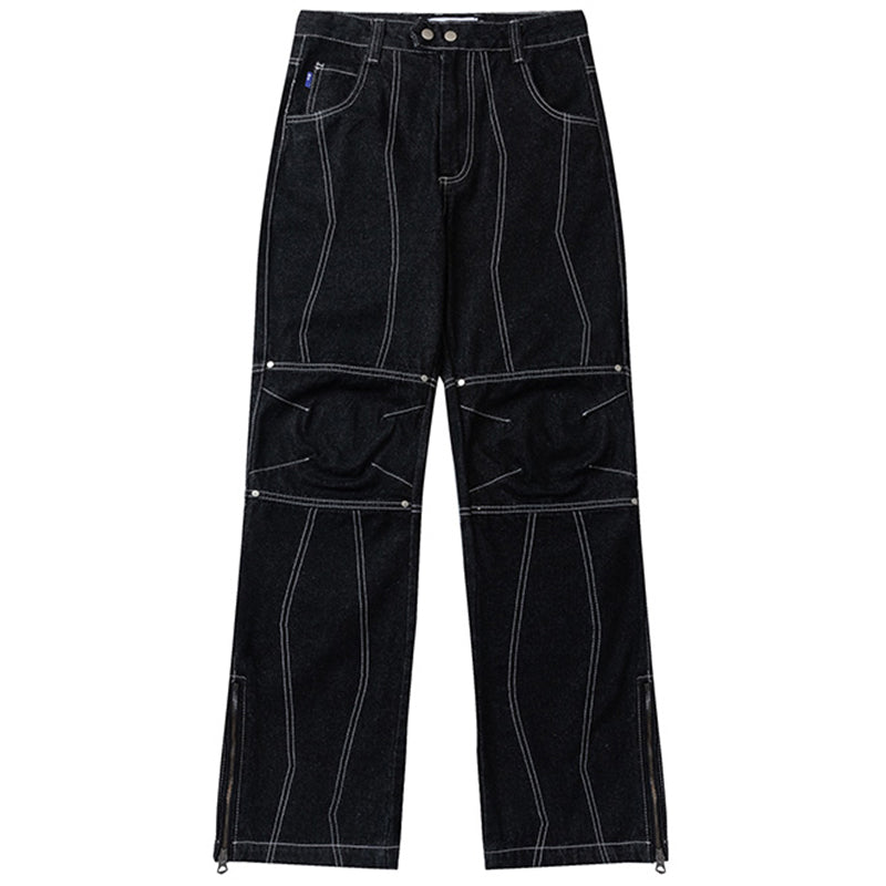 Zipper Decorative Straight Jeans Men's And Women's Retro Loose Long Pants