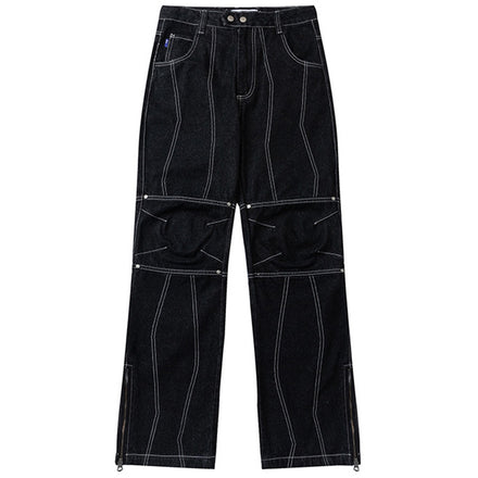 Zipper Decorative Straight Jeans Men's And Women's Retro Loose Long Pants