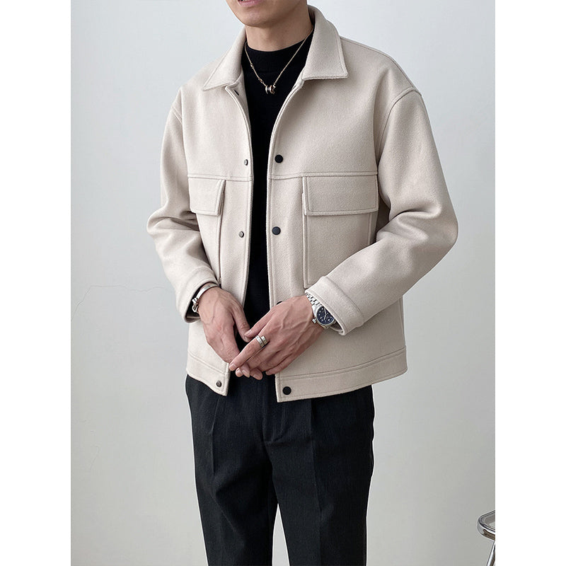 Men's Casual Lapel Jacket Loose Woolen Coat.