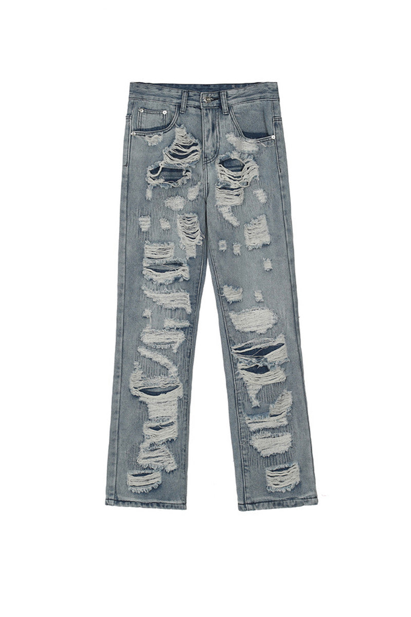 Men's And Women's Straight-leg Blue Street Fashion Jeans