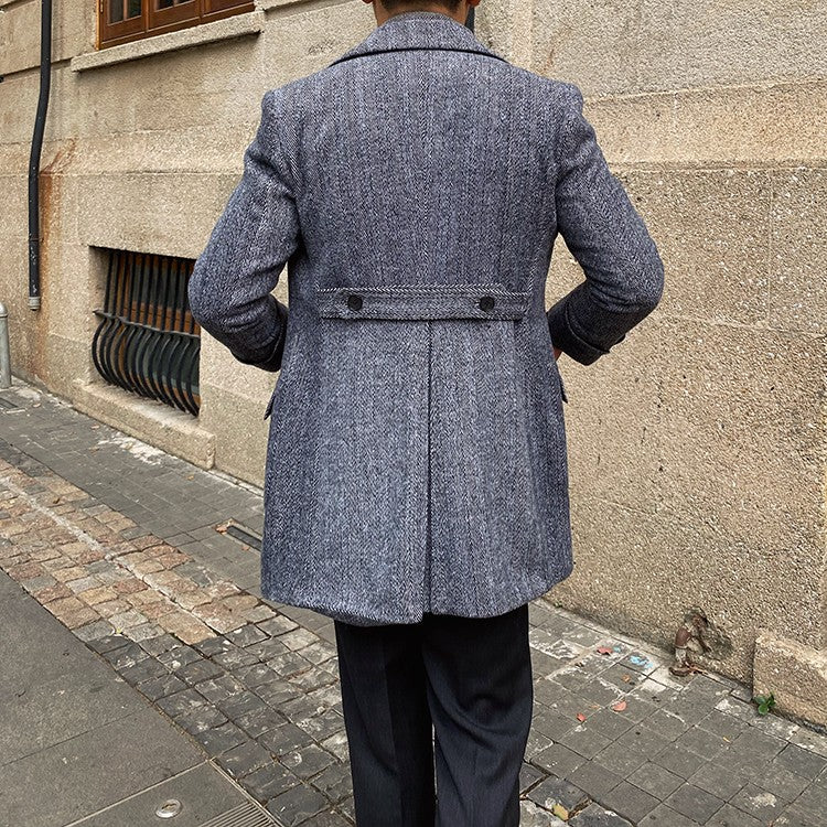 Daily Double Row Mid-length Tweed Coat Men