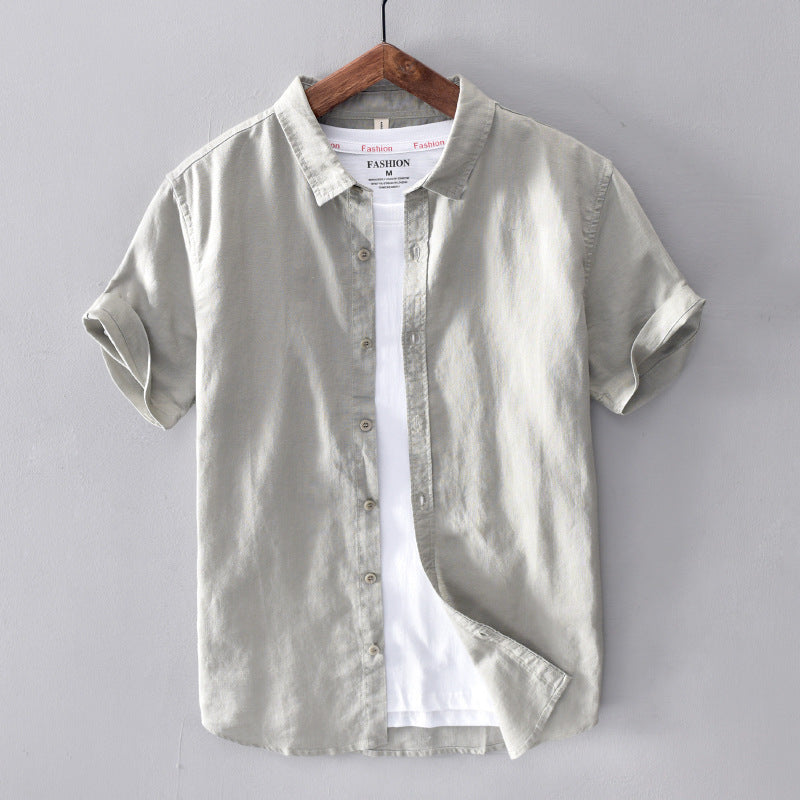 Men's Casual Cotton And Linen Short Sleeve Shirt