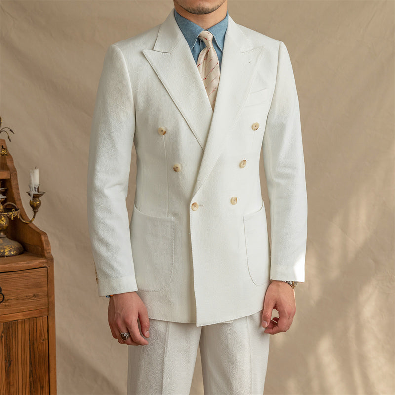 Breathable Seersucker Half-lined Non-iron Double-breasted Jacket and pant