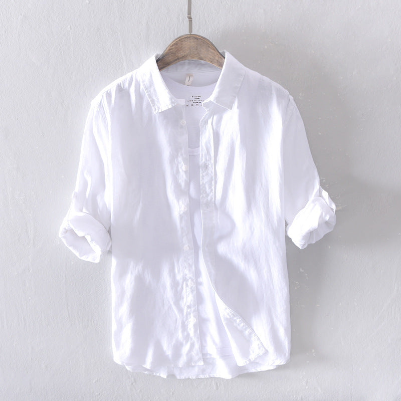 Men's Casual Linen Long-sleeved White Shirt For Men