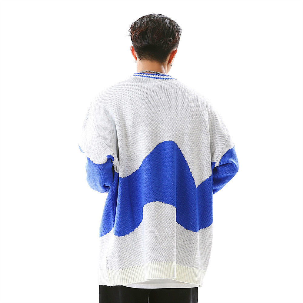 Men's Colorblock Letter Crew Neck Sweater