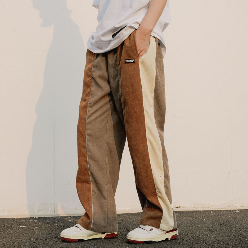 Retro Colorblock Straight Sports Trousers