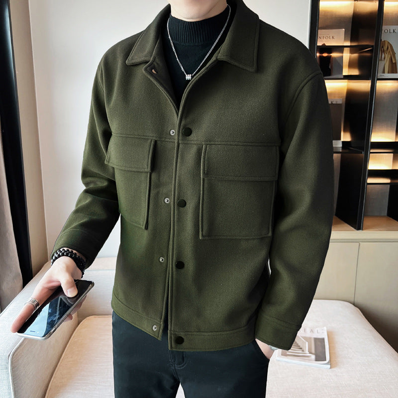 Men's Casual Lapel Jacket Loose Woolen Coat.