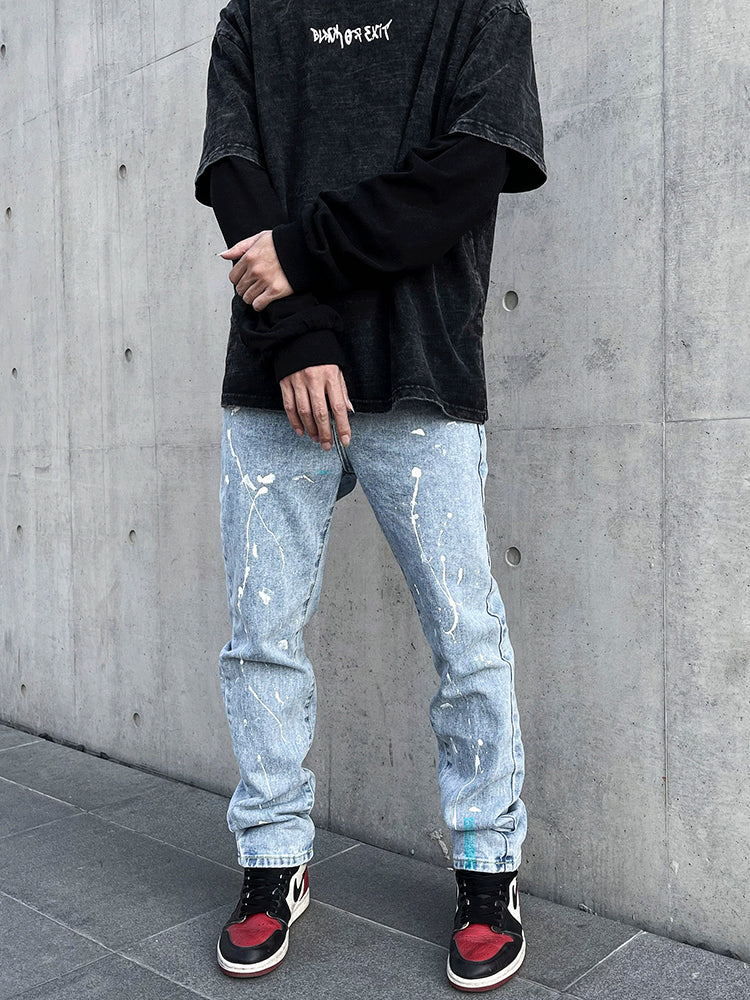 Hand-splashed Straight-leg Jeans