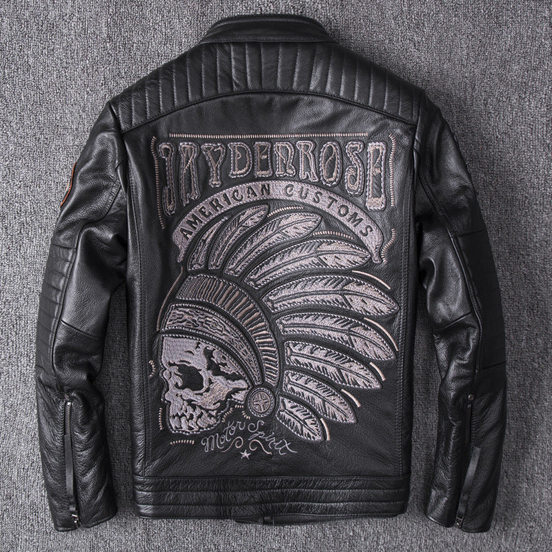 Embroidered Men's Motorcycle Leather Jacket