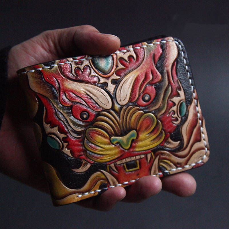 Unique asian handmade Leather Carving Walle